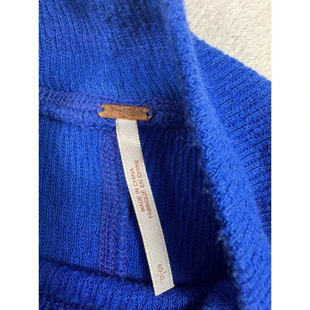 Free People Royal Blue Puff Shoulder Mock Neck Ribbed Top Small